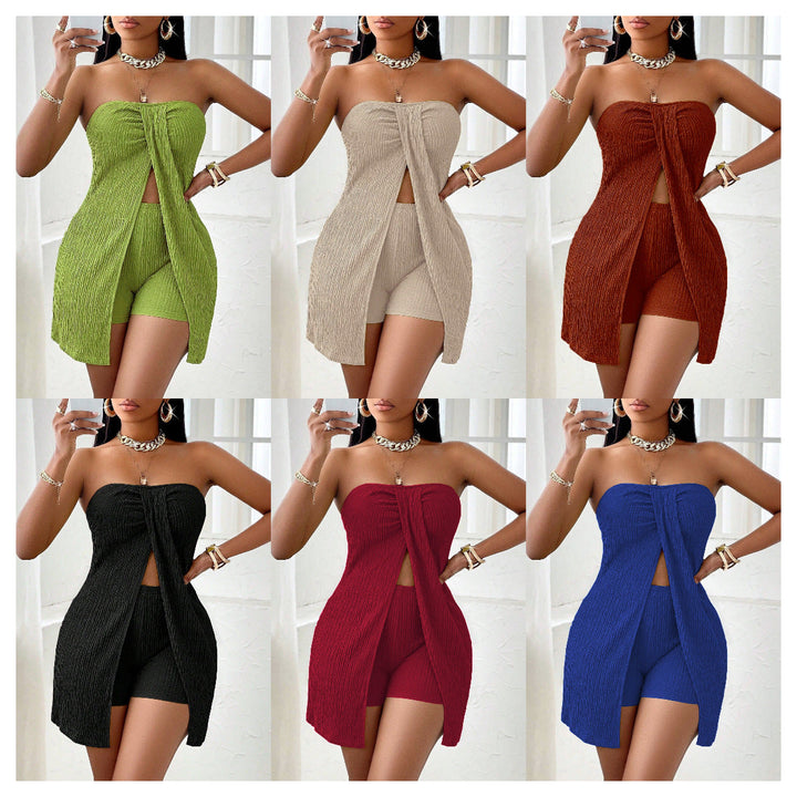 Malena | Completo top senza spalline e shorts in tinta unita