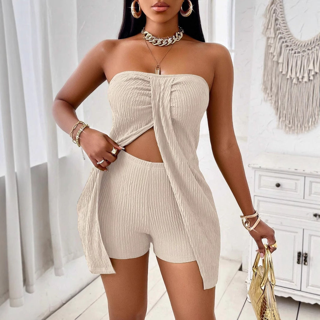 Malena | Completo top senza spalline e shorts in tinta unita