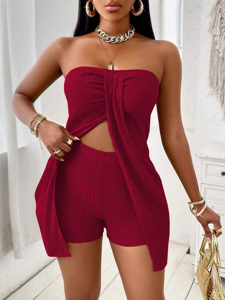 Malena | Completo top senza spalline e shorts in tinta unita