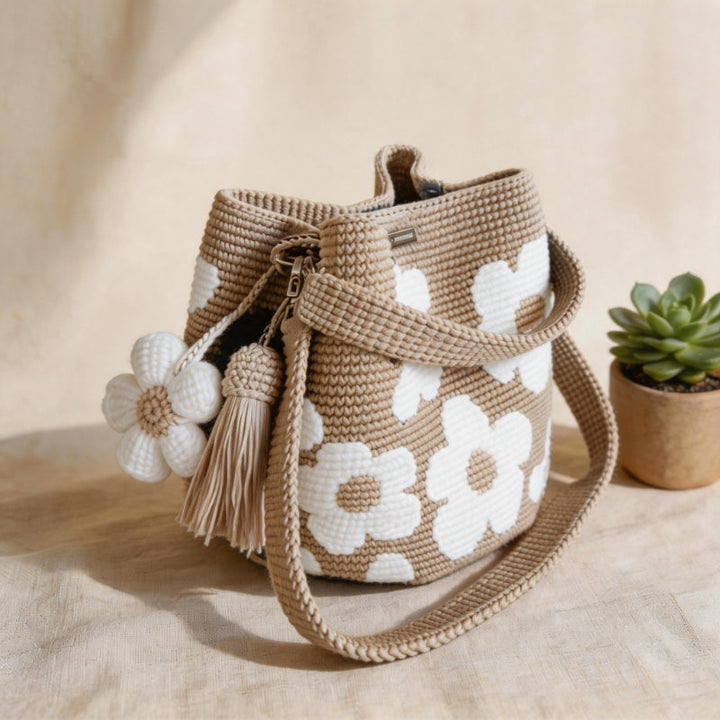 Flora | Borsa Tote Floreale all'Uncinetto Fatta a Mano