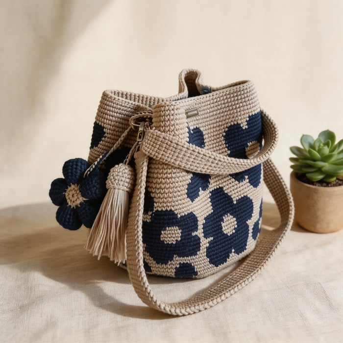 Flora | Borsa Tote Floreale all'Uncinetto Fatta a Mano