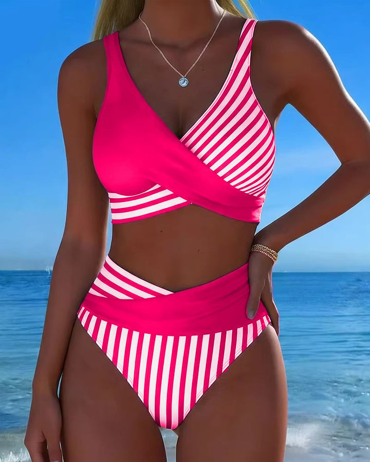 Amelia | Bikini incrociato a righe stampato