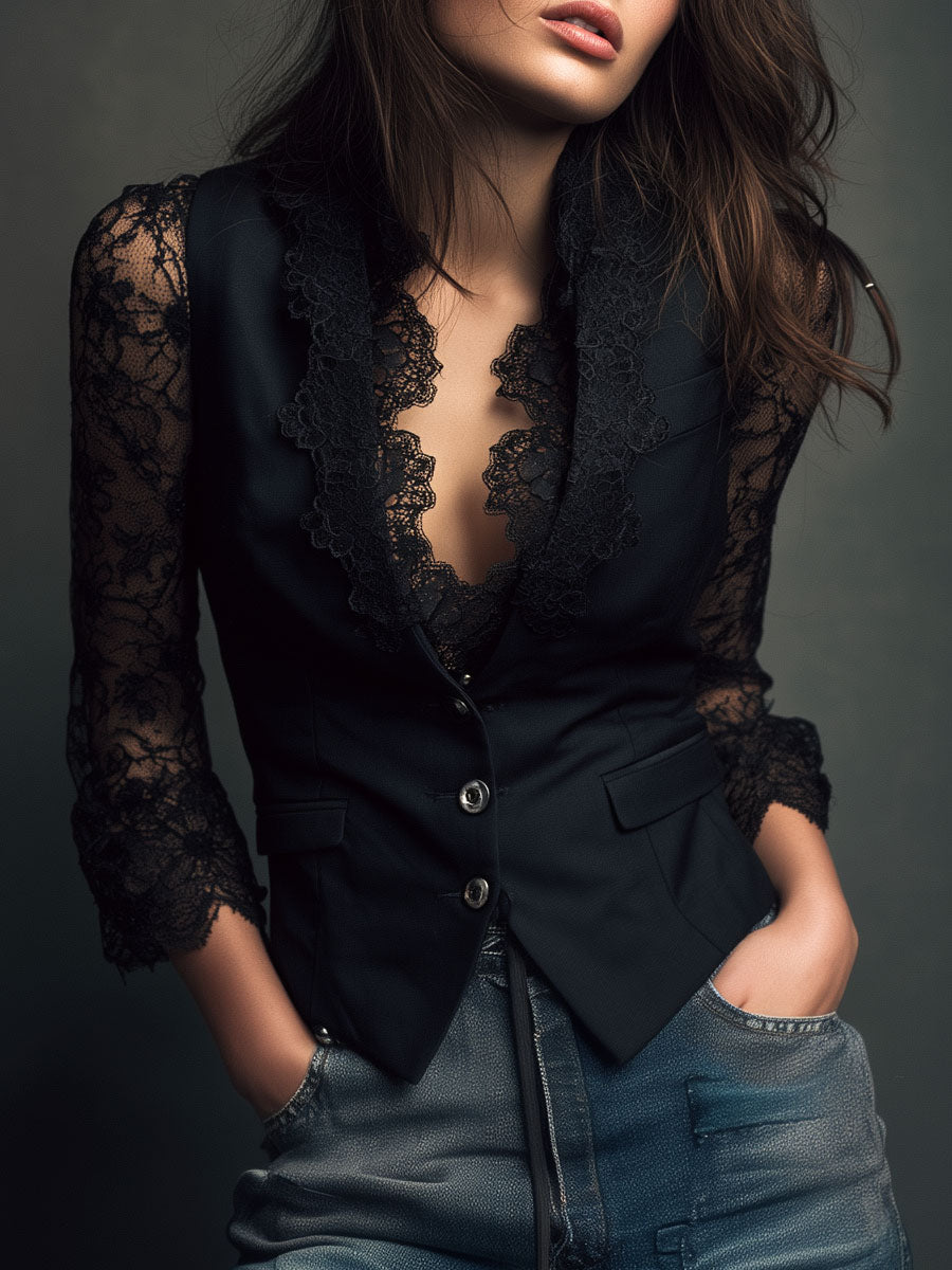 Daniela | Blazer nero con pizzo