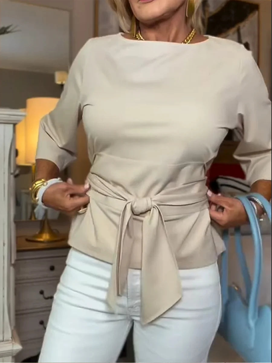 Azzurra | Maglietta casual da donna con fiocco da annodare