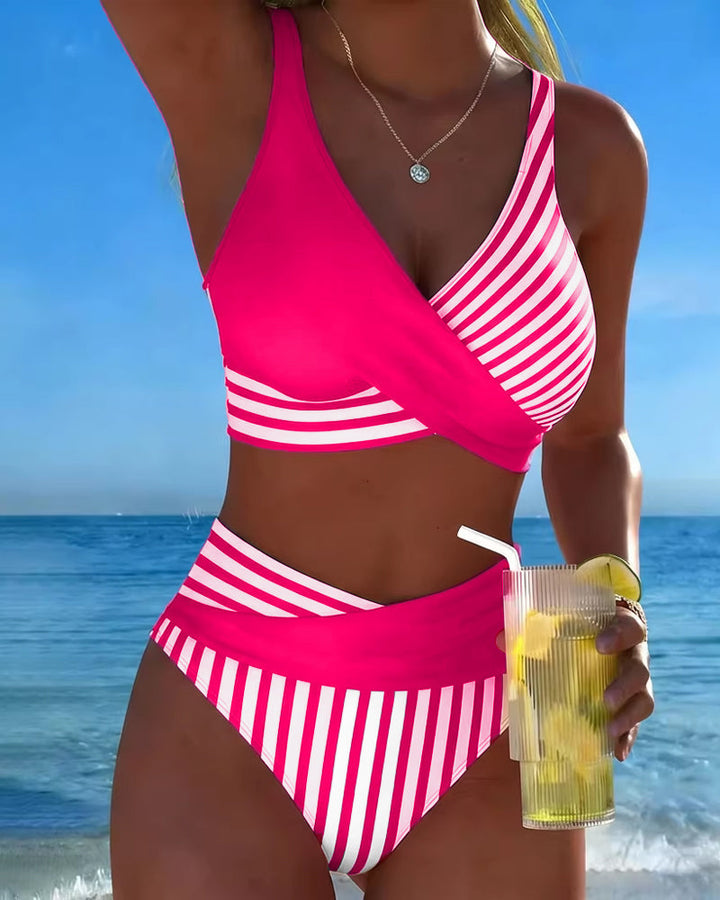 Amelia | Bikini incrociato a righe stampato