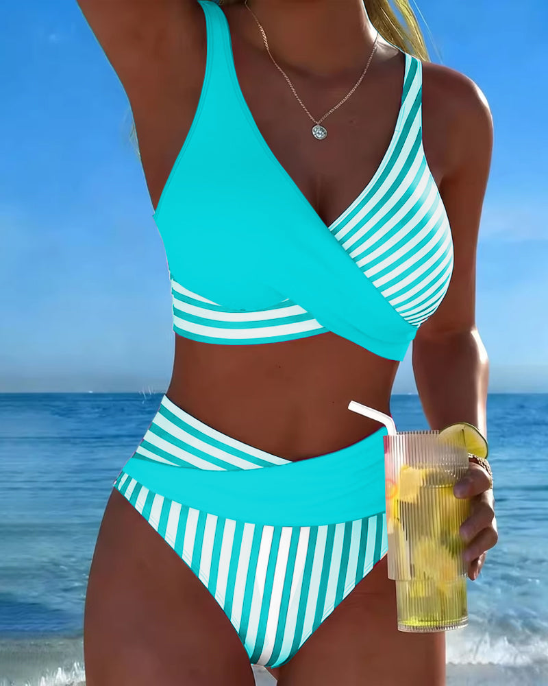 Amelia | Bikini incrociato a righe stampato