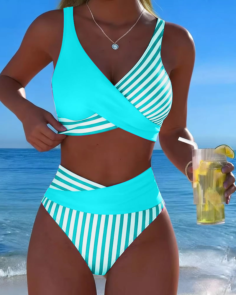 Amelia | Bikini incrociato a righe stampato