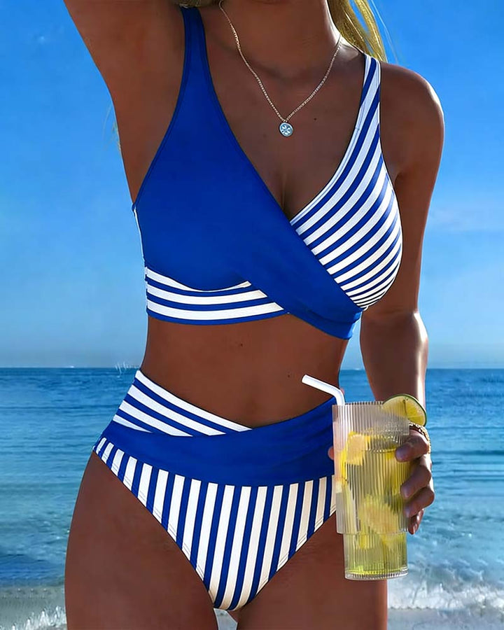 Amelia | Bikini incrociato a righe stampato