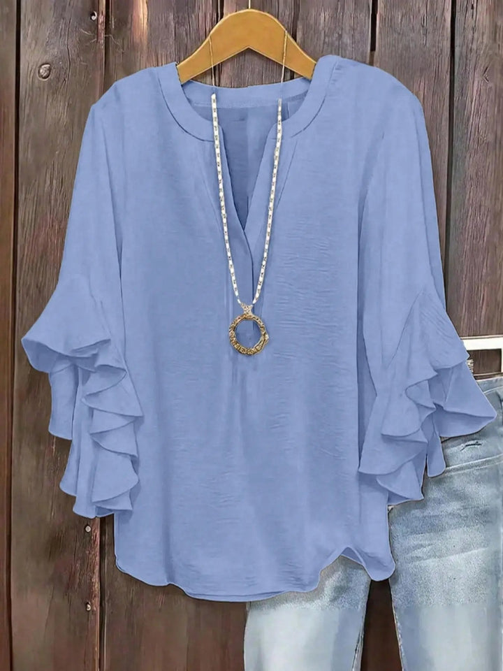 Ada | Camicia con collo a V e maniche a balze, elegante motivo floreale, comoda e alla moda, perfetta per un look casual