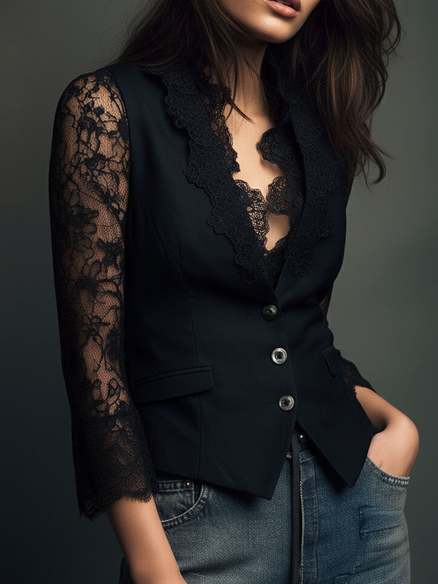 Daniela | Blazer nero con pizzo