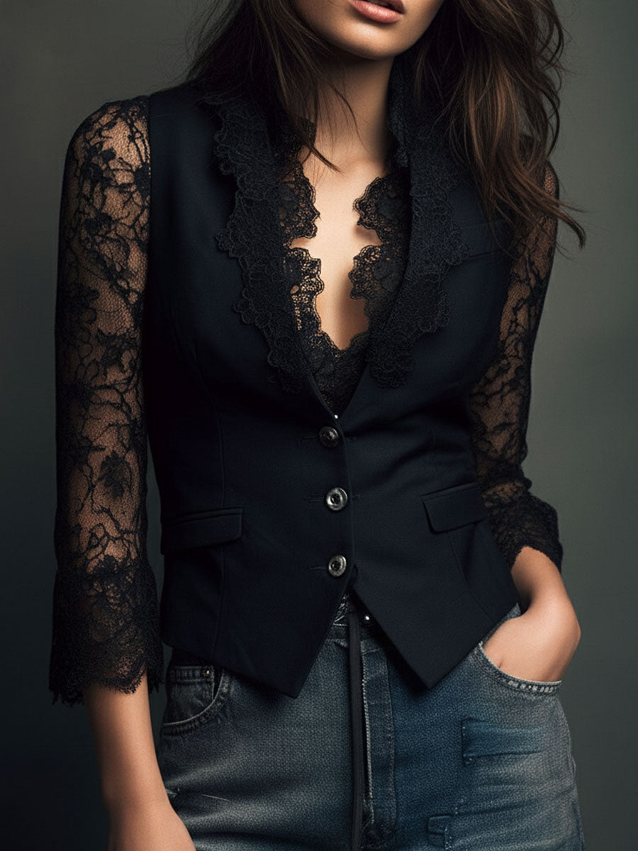 Daniela | Blazer nero con pizzo