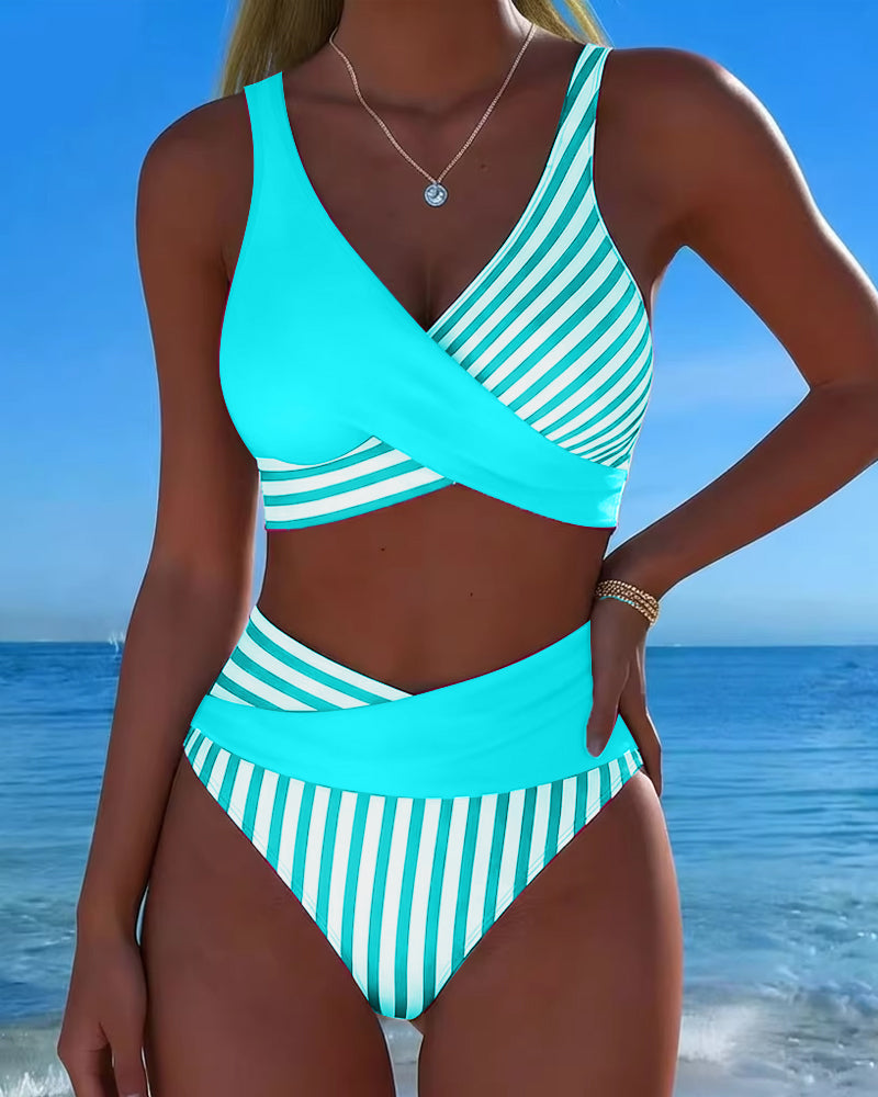 Amelia | Bikini incrociato a righe stampato