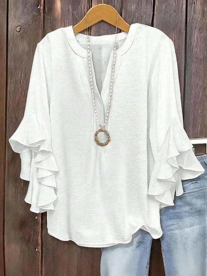 Ada | Camicia con collo a V e maniche a balze, elegante motivo floreale, comoda e alla moda, perfetta per un look casual