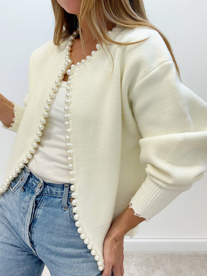 Erminia | Cardigan con bordo di perle