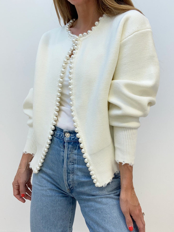 Erminia | Cardigan con bordo di perle
