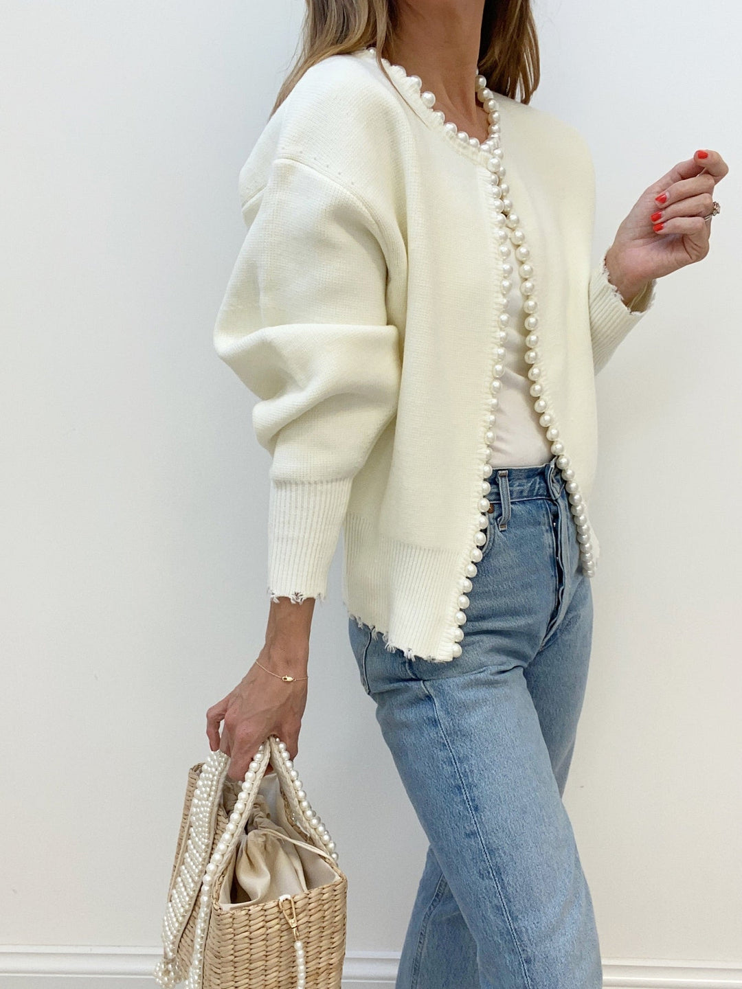 Erminia | Cardigan con bordo di perle
