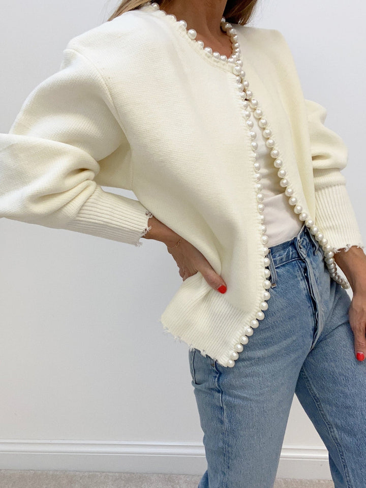Erminia | Cardigan con bordo di perle