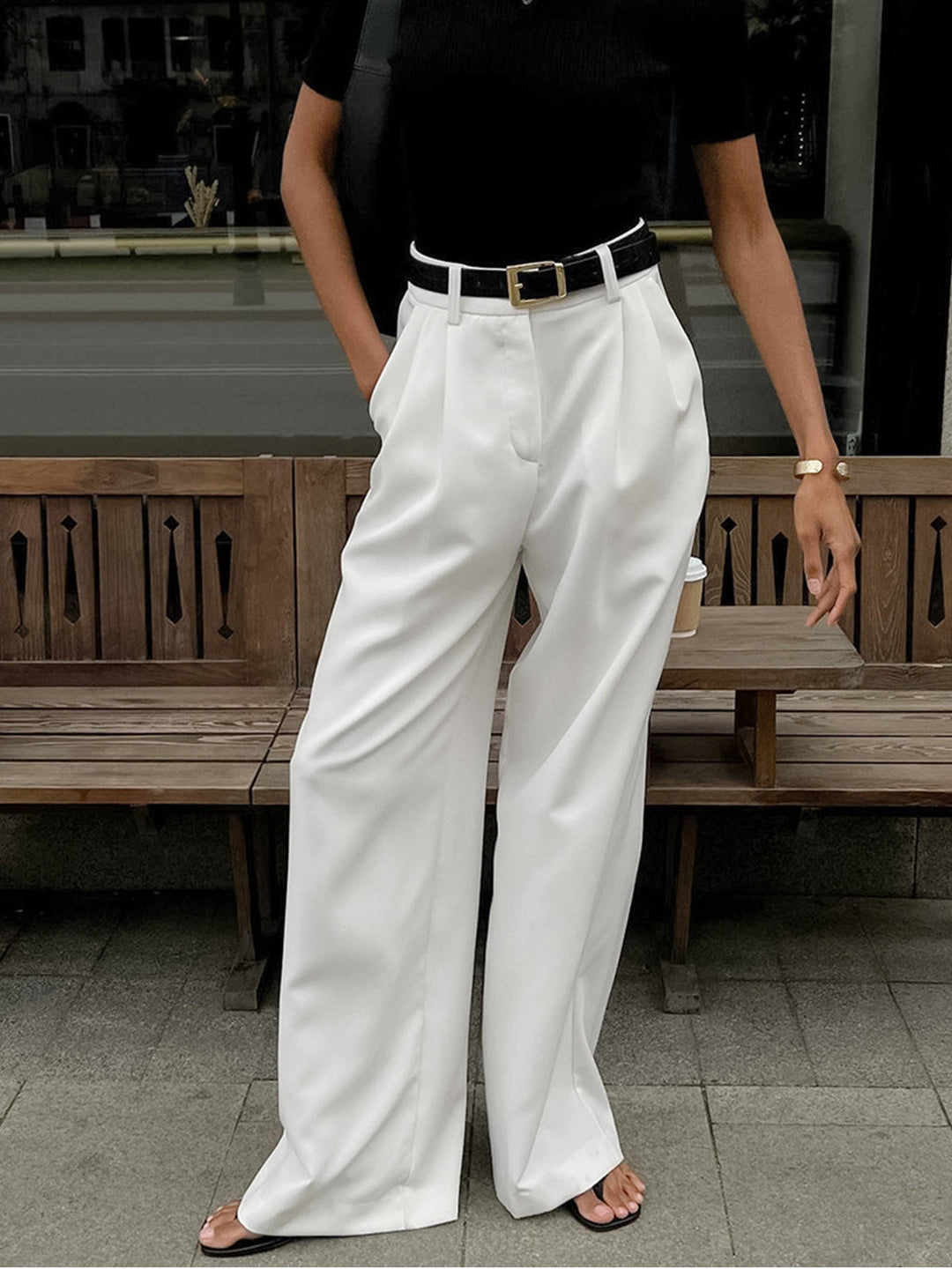 Clara | Pantaloni a gamba larga tinta unita senza cintura