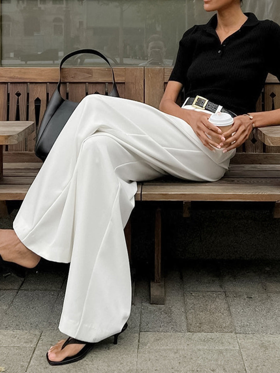 Clara | Pantaloni a gamba larga tinta unita senza cintura