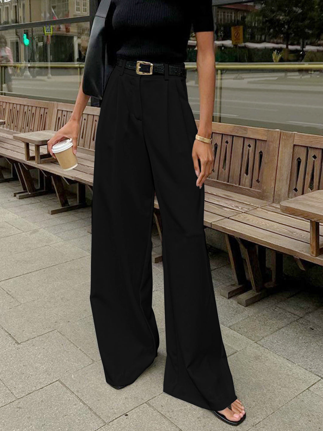 Clara | Pantaloni a gamba larga tinta unita senza cintura