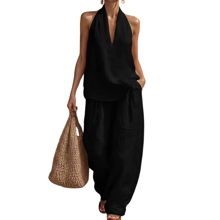 Manuela | Completo due pezzi con scollo all'americana e pantaloni ampi