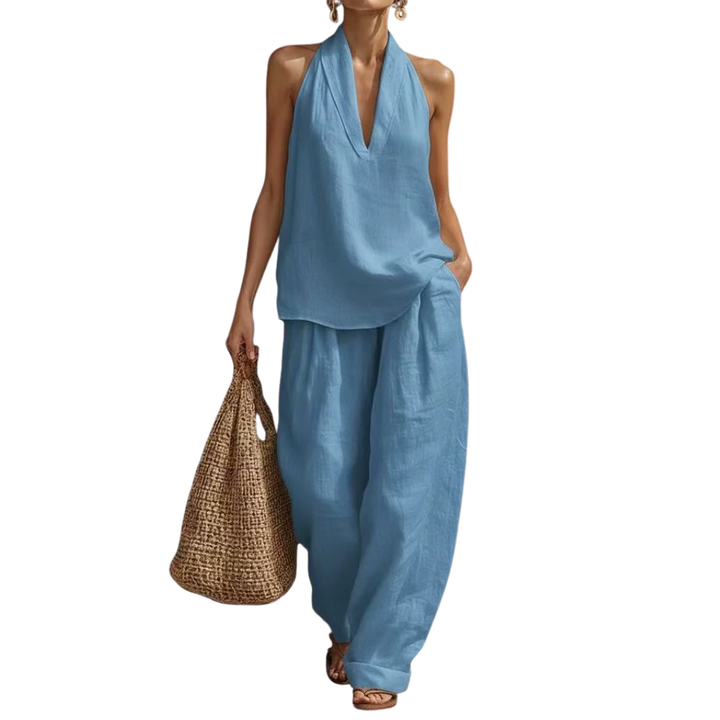 Manuela | Completo due pezzi con scollo all'americana e pantaloni ampi