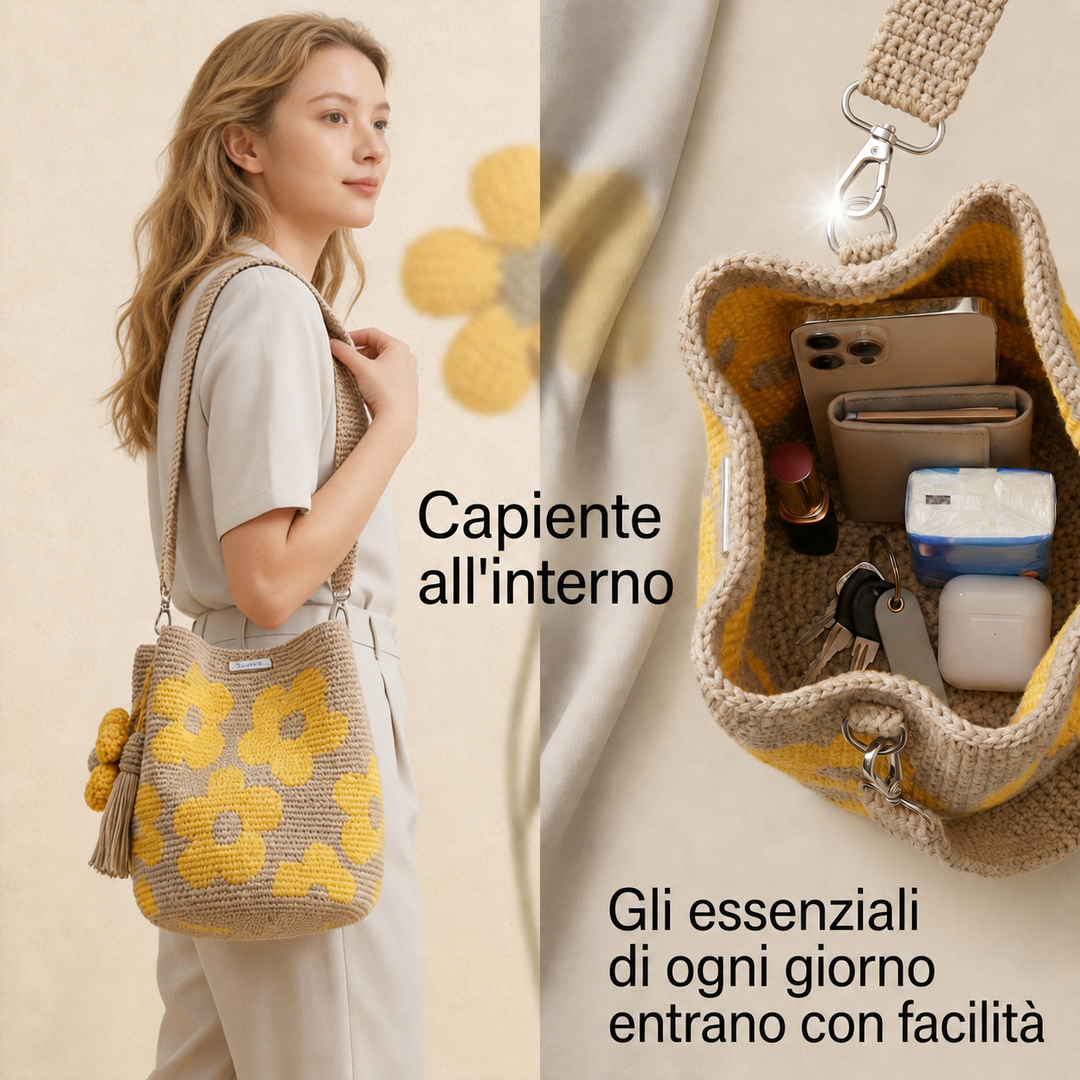 Flora | Borsa Tote Floreale all'Uncinetto Fatta a Mano