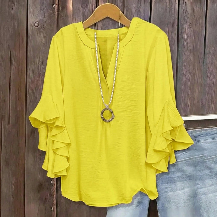 Ada | Camicia con collo a V e maniche a balze, elegante motivo floreale, comoda e alla moda, perfetta per un look casual