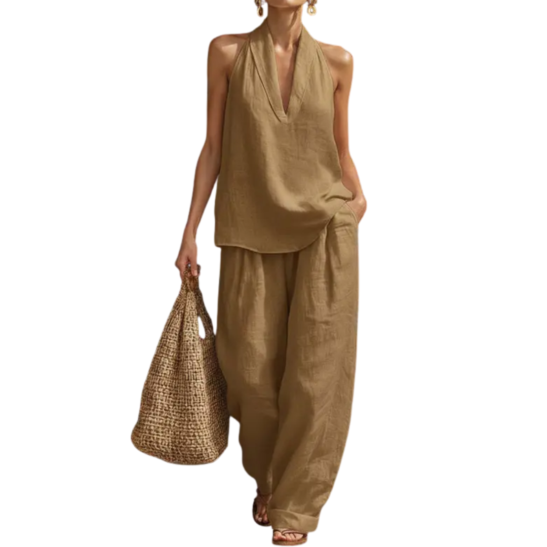Manuela | Completo due pezzi con scollo all'americana e pantaloni ampi