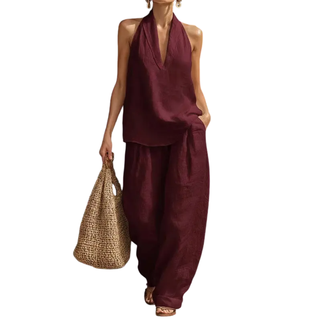 Manuela | Completo due pezzi con scollo all'americana e pantaloni ampi