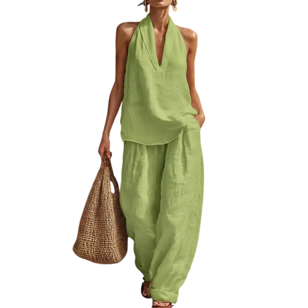 Manuela | Completo due pezzi con scollo all'americana e pantaloni ampi