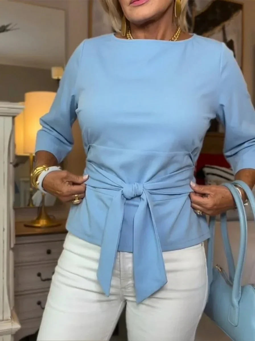 Azzurra | Maglietta casual da donna con fiocco da annodare