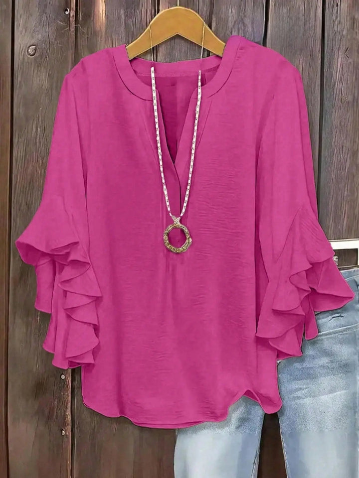 Ada | Camicia con collo a V e maniche a balze, elegante motivo floreale, comoda e alla moda, perfetta per un look casual