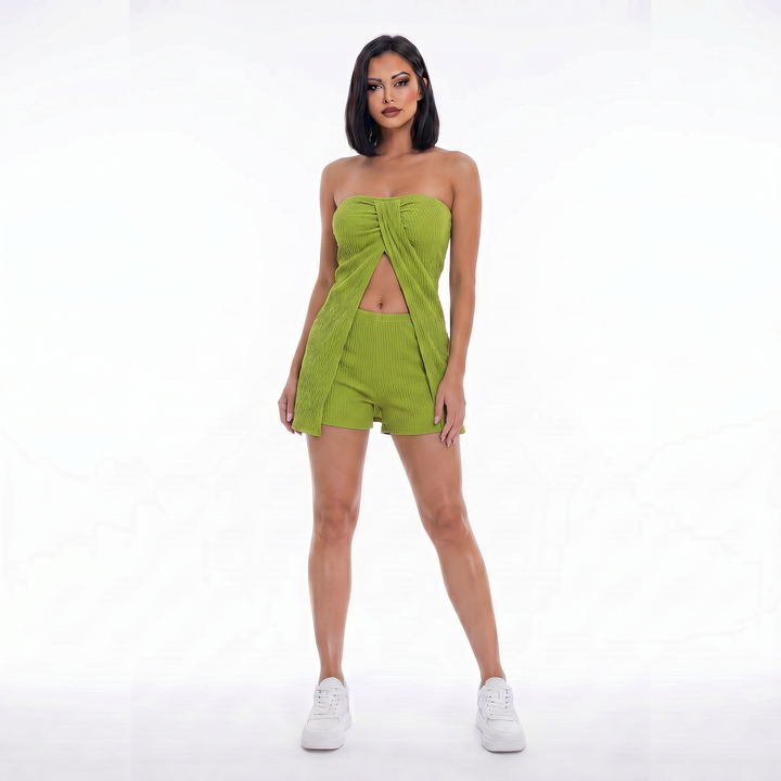 Malena | Completo top senza spalline e shorts in tinta unita