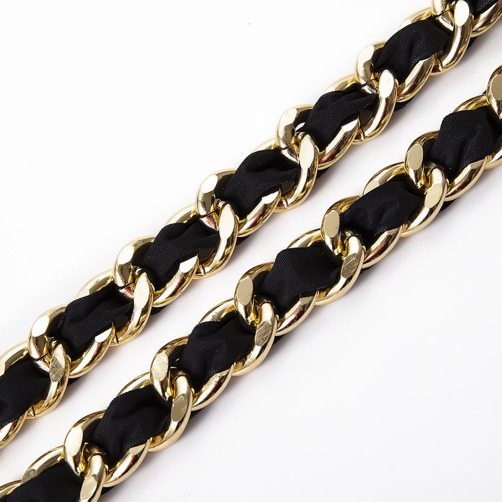 Dina | Cintura vintage alta moda con catena e nappe in nero e oro